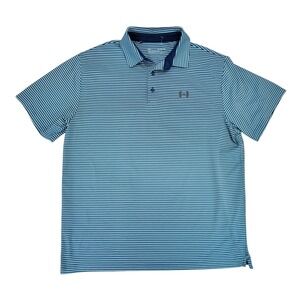 Under Armour Men's Golf‎ Polo Shirt Heathered Blue Stripe HeatGear Size XL